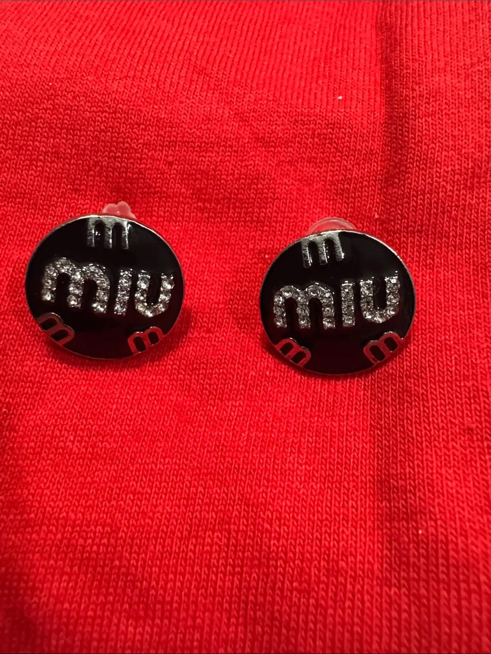 Mi Black and Silver Crystal Logo Round Cufflinks
